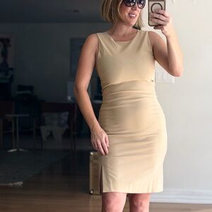 Ralph Lauren Collection Black Label Cream Tan Sz 10 (6-8) Midi Dress Wool Sheath
